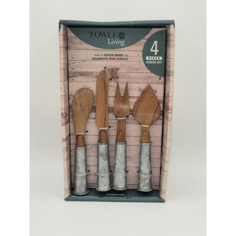 Towle Living Acacia Wood and Galvanized Iron Handles‎ Cheese Set of 4